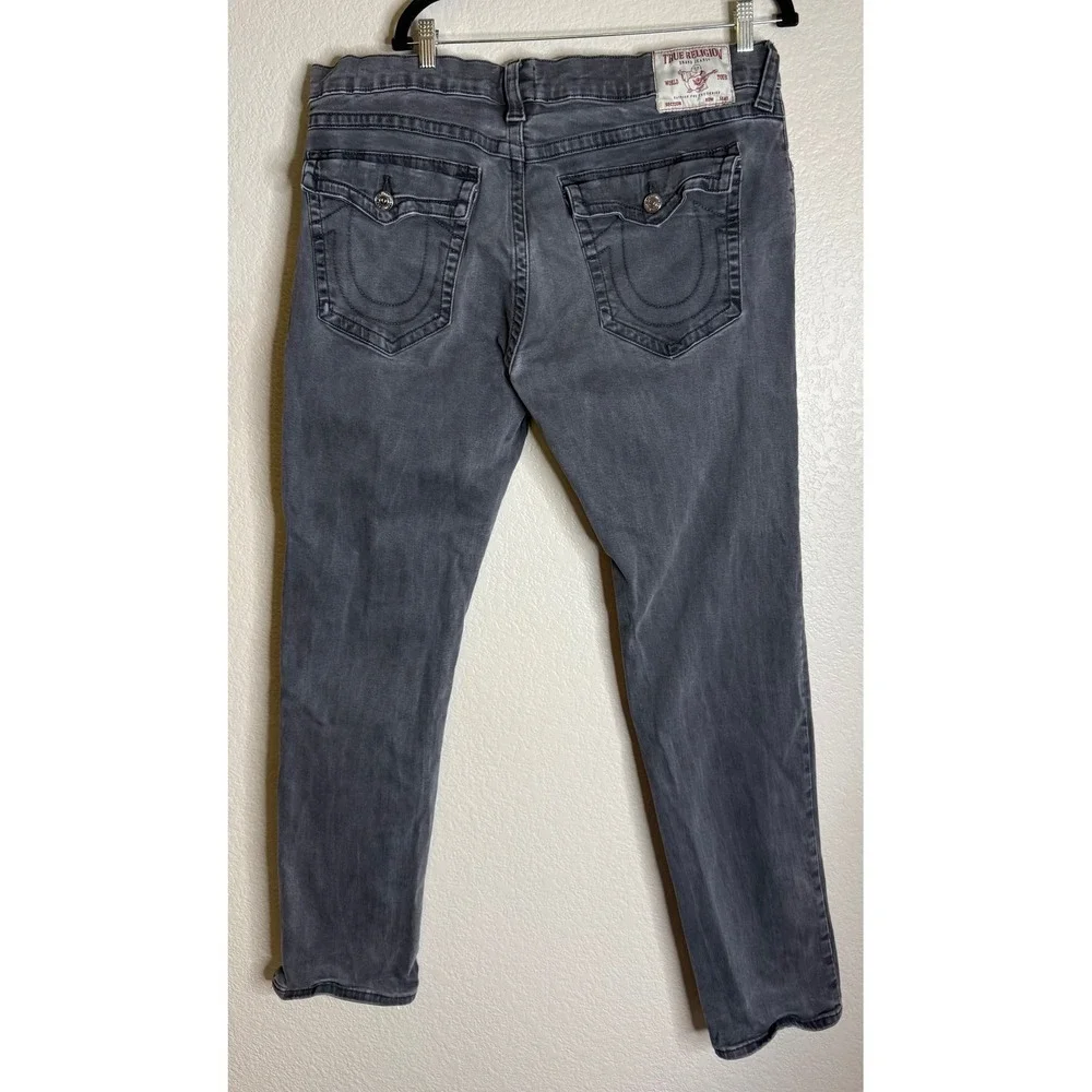 True Religion Mens 42 Geno Relaxed Slim Jeans Gray‎ Flap Pocket Horseshoe Denim